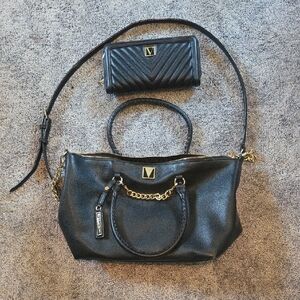 Victoria's Secret Black and Gold Crossbody Bag with Structured Design